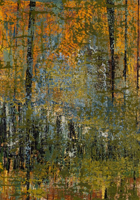 Forêt sacrilège II, 2015, acylique et feuille d'or sur toile, 65 x 92 cm.