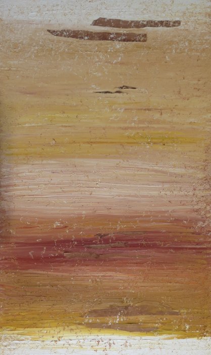 Parcelles de ciel VII, 2022, huile et bois, 97 x 165 cm.