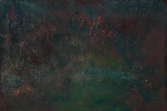 1 ère huile éponge, 2014, huile sur toile, 195 x 130 cm.