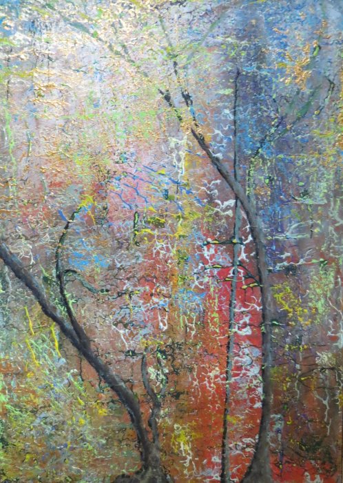 Forêt sacrilège S B4, 2026, acrylique, 50 x 70 cm.
