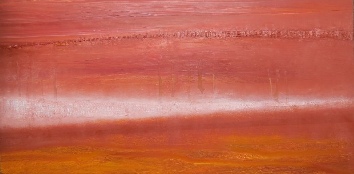Trame di cielo XIII, 2026, huile et bois, 140 x 70 cm.